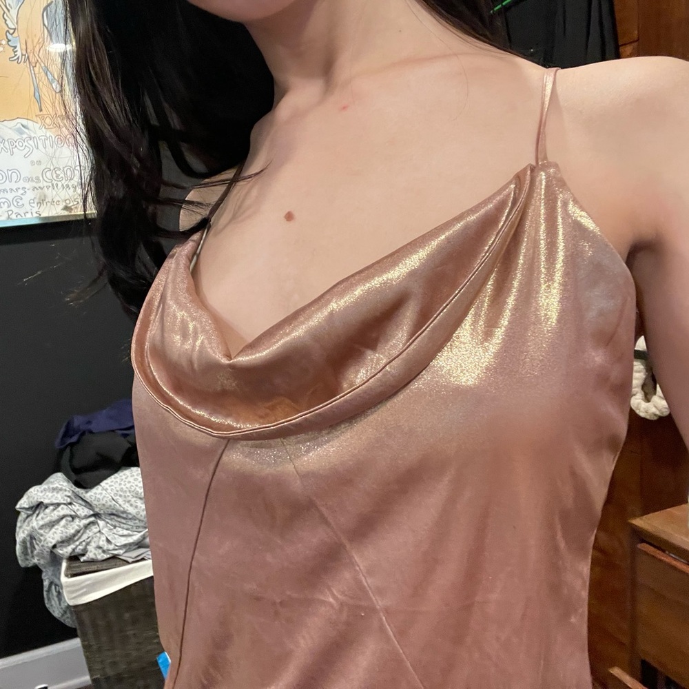 Cowl neck top pearly pink gold metallic